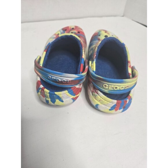 Crocs Kids Classic Lined Marbled Clog size 13 C Tie Dye Blue Yellow - Picture 8 of 11